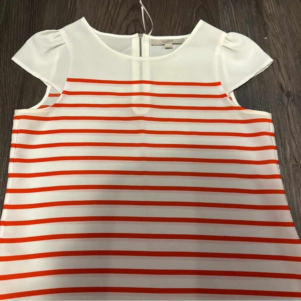Loft Top Shirt Womens Small Petite White & Orange Stripe Tank